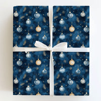 Elegant Snowflake Christmas Gift Wrap, Navy Blue Gold Ornament Wrapping Paper, Winter Baubles Wrapping Paper, Holiday Present Gift Wrap Roll