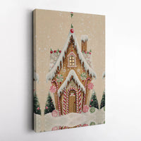 Candy Cane Winter Wonderland Canvas, Gingerbread House Canvas Wall Art, Whimsical Christmas Canvas Print, Holiday Wall Decor, Winter Present