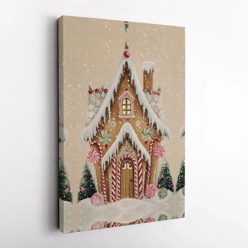 Candy Cane Winter Christmas Canvas Print, Gingerbread House Canvas Wall Art, Holiday Farmhouse Decor Digital Download