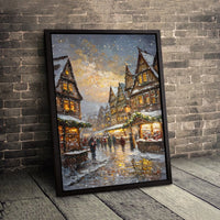 Snowy European Village Canvas Art, Christmas Market Canvas Print, Winter Oil Painting Canvas, Festive Holiday Wall Art, Seasonal Xmas Present