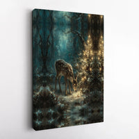 Christmas Forest Deer Wall Art, Winter Fawn Canvas Print, Holiday Nature Canvas, Rustic Deer Printable Art, Digital Download Wall Decor