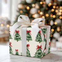 Red Bow Holiday Gift Wrap Roll, Watercolor Christmas Tree Wrapping Paper, Classic Pine Tree Wrapping Paper, Vintage Christmas Gift Wrap