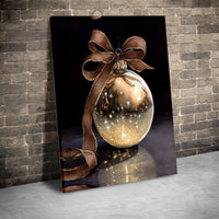 Sparkling Ribbon Holiday Decor, Gold Christmas Ornament Canvas Wall Art, Elegant Festive Winter Print, Digital Download Wall Art