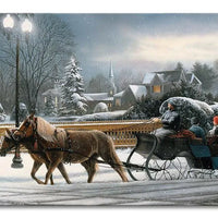 Vintage Christmas Village Sleigh Sign, Winter Heavenly Night Metal Sign, Holiday Snowy Landscape Metal Wall Art, Winter Home Decor Present