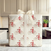 Cycling Christmas Gift Wrap, Santa on Bicycle Wrapping Paper, Watercolor Bike Holiday Wrapping Paper, Cyclist Christmas Gift Wrap Paper