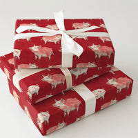 Farmhouse Animal Holiday Gift Wrap, Pink Pig Wrapping Paper, Whimsical Piglet Present Wrap, Adorable Red Pig Theme Christmas Wrapping Paper