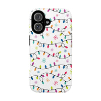 iPhone Tough Phone Case, Christmas Lights Phone Case, String Lights Pattern Phone Cover, Winter Snowflakes Holiday Phone Case