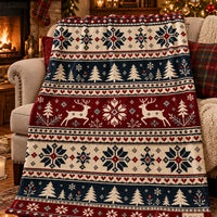 Nordic Snowflake Sherpa Throw Blanket, Fair Isle Reindeer Christmas Blanket, Scandinavian Winter Couch Blanket, Holiday Fleece Blanket Present