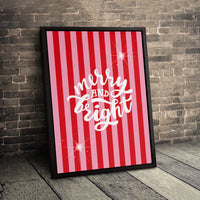 Red and Pink Striped Wall Art, Merry and Bright Canvas, Festive Holiday Canvas Art, Christmas Wall Decor, Merry and Bright Canvas Print