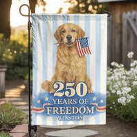 Patriotic Golden Retriever Garden Flag | Custom Name 250 Years of Freedom | Weather Resistant Double Sided | Gift for Dog Owner & US Patriot
