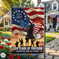 Veterans Day Garden Flag | 250 Years of Freedom Eagle & US Flag Design | Double-Sided Polyester | Patriotic Military Tribute Gift