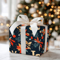 Navy Holly Botanical Holiday Wrapping Paper, Joy Poinsettia Christmas Wrapping Paper, Floral Winter Gift Wrap, Elegant Xmas Paper Roll