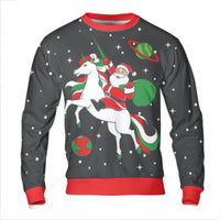 Space Santa Ugly Christmas Sweater, Santa Riding Unicorn Sweatshirt, Humorous Galaxy Holiday Crewneck, Retro Outer Space Pullover, Holiday Present