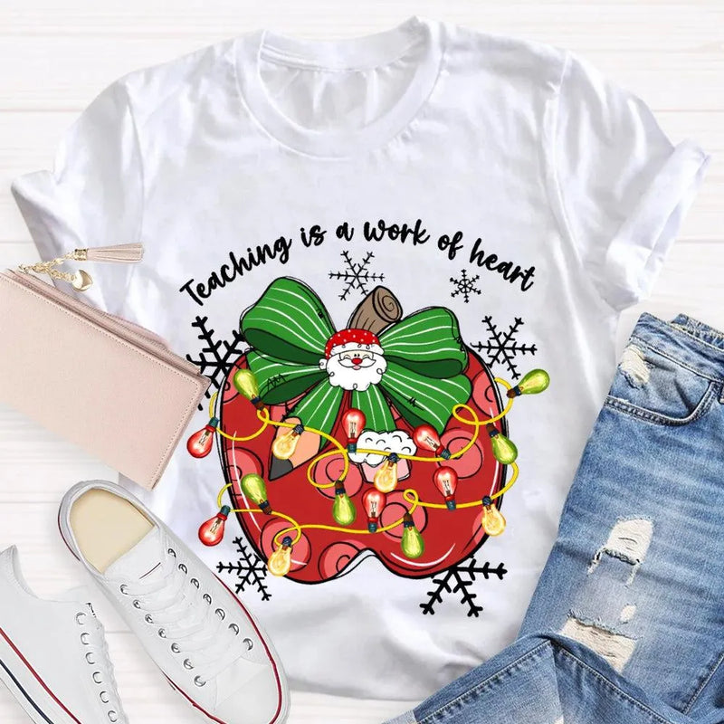 Bow Apple Christmas Shirt, Teacher Christmas Shirt, Holiday Lights Teacher Tee, Adorable School Holiday Shirt, Teacher Christmas Present