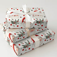Holly Berry Gift Wrap, Santa Claus Christmas Wrapping Paper, Festive Xmas Present Wrap, Holiday Kids Wrapping Paper, Seasonal Gift Wrap