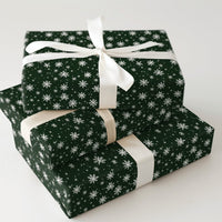 White Snowflakes Christmas Gift Wrap, Dark Green Snowflake Wrapping Paper, Winter Holiday Wrapping Paper, Festive Season Gift Wrapping Paper