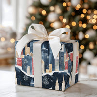 Watercolor Snowy Urban Gift Wrap, Winter City Skyline Wrapping Paper, Festive Christmas City Present Wrap, Holiday Packaging Roll