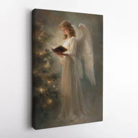 Serene Religious Holiday Canvas Print, Christmas Angel Canvas Wall Art, Spiritual Christmas Wall Decor, Christian Angel Canvas Art Present
