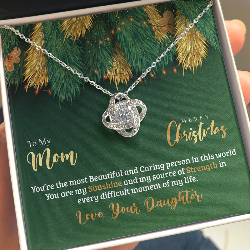 Mother Daughter Love Knot Pendant, Mom Love Knot Necklace, 14k White Gold Cubic Zirconia Knot Necklace, Christmas Birthday Present for Mom