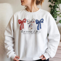 America 250 Years Sweatshirt | Patriotic Coquette Bow Design | Soft Cotton Blend Unisex Fit | Gift for 4th of July Celebration