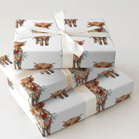 Christmas Lights Gift Wrap, Highland Cow Wrapping Paper, Rustic Cow Holiday Wrapping Paper, Festive Farm Animal Wrapping Paper, Xmas Wrap