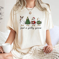 Humorous Holiday Goose Shirt, Jolly Goose Christmas Shirt, Adorable Xmas Duck Graphic Tee, Retro Festive Animal T-Shirt, Holiday Season Family Present