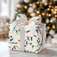 Watercolor Sports Holiday Gift Wrap, Soccer Christmas Wrapping Paper, Christmas Lights Soccer Present Wrap, Player Coach Holiday Present Paper
