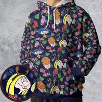 All-Over 3D Print Christmas Sweatshirt, Retro Cartoon Holiday Hoodie, Comfy Winter Graphic Hooded Fleece Pullover
