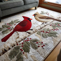 Winter Bird Pine Branch Area Rug, Red Cardinal Area Rug, Christmas Holiday Floor Rug, Nature Botanical Mat, Cardinal Lover Bird Present