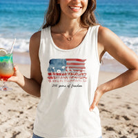 Patriotic Wildflower Tank Top for Women | 250 Years of Freedom Watercolor Flag Design | Soft Breathable Unisex Sleeveless Top | Fourth of July Gift