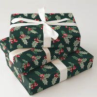 Dark Green Botanical Berry Gift Wrap, Christmas Holly Wrapping Paper, Traditional Winter Wrapping Paper, Festive Holiday Gift Wrap Roll