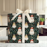 Retro Santa Gift Wrap Roll, Adorable Santa Claus Christmas Wrapping Paper, Festive Green Holiday Wrap, Winter Berry Present Paper Roll
