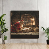 Nativity Scene Printable Poster, Santa Kneeling at Manger Wall Art, Christian Christmas Digital Download, Jesus Nativity Art Print Present