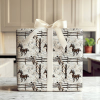 Snowy Equestrian Gift Wrap, Winter Horse Wrapping Paper, Rustic Pinto Horse Christmas Wrapping Paper, Farm Holiday Present Wrap Roll