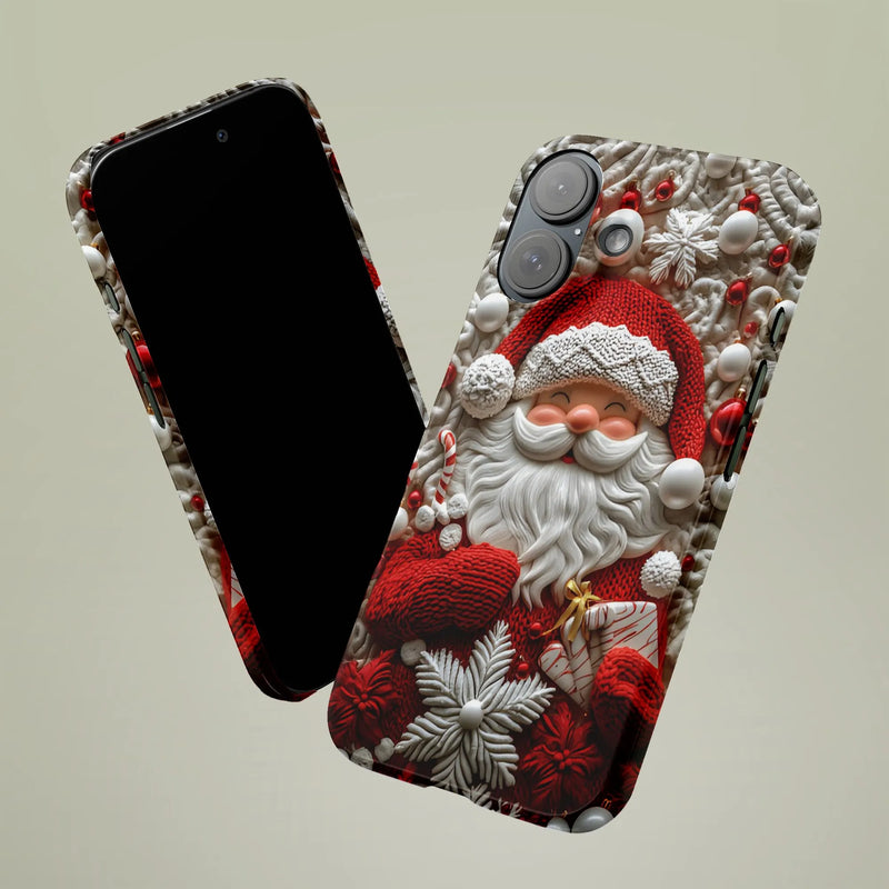 iPhone Tough Phone Case, Santa Claus Phone Case, Festive 3D Textured Christmas Cover, Vintage Holiday Winter Hard Case Xmas Present