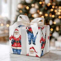 Law Enforcement Santa Claus Gift Wrap, Police Officer Santa Wrapping Paper, Cop Santa Holiday Paper, Christmas Present Wrapping Paper Roll