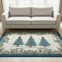 Winter Pine Forest Rug, Evergreen Christmas Tree Area Rug, Holiday Season Floor Rug, Washable Xmas Accent Rug, Comfy Winter Home Decor Present