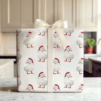 Watercolor Santa Hat Duck Gift Wrap, Christmas Duck Wrapping Paper, Adorable Holiday Bird Paper, Festive Animal Lover Xmas Gift Wrapping Paper