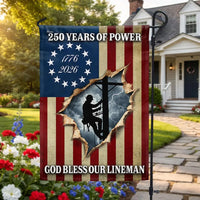 Lineman Garden Flag | 250 Years of Power 1776-2026 Commemorative | Double-Sided Patriotic Outdoor Decor | Gift for Electrical Workers