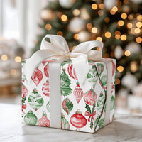 Christmas Ornament Gift Wrap, Watercolor Tree Wrapping Paper, Holly Berry Holiday Wrapping Paper, Festive Winter Present Wrapping Paper