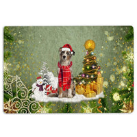 Snow Tree Welcome Mat, Australian Shepherd Christmas Doormat, Festive Aussie Dog Doormat, Winter Pet Floor Mat, Pet Lover Holiday Present