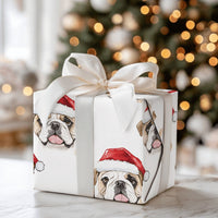 Santa Hat Dog Gift Wrap, English Bulldog Christmas Wrapping Paper, Adorable Puppy Present Wrap, Holiday Dog Lover Wrapping Paper, Xmas Gift Wrap