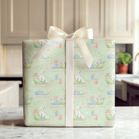 Adorable Puppy Christmas Gift Wrap, Watercolor Dog Sleigh Wrapping Paper, Mint Holiday Dog Wrapping Paper, Winter Pet Lover Present Packaging Roll