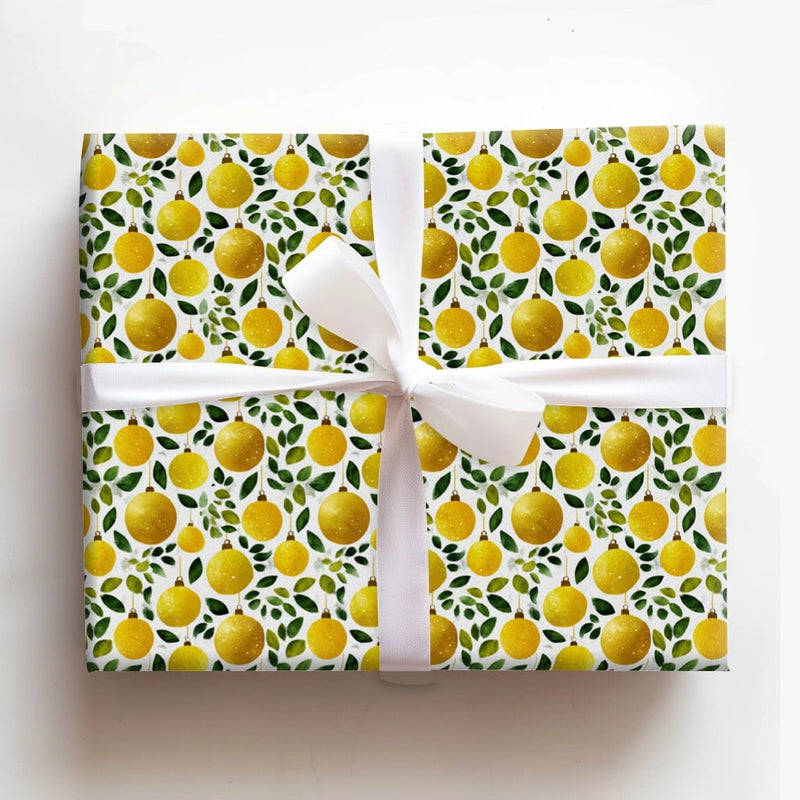 Greenery Christmas Gift Wrap, Watercolor Gold Ornament Wrapping Paper, Elegant Holiday Wrapping Paper, Botanical Winter Gift Wrap Roll