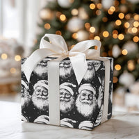 Black and White Santa Claus Gift Wrap, Vintage Santa Wrapping Paper, Retro Monochrome Wrapping Paper, Christmas Holiday Gift Wrap Paper