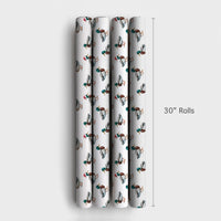 Santa Duck Gift Wrap, Mallard Duck Christmas Wrapping Paper, Watercolor Bird Wrapping Paper, Nature Lover Holiday Gift Wrap Roll