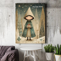 Whimsical Winter Wonderland Canvas Print, Joyeux Noel Snowy Forest Child Canvas, French Holiday Canvas Wall Art, Christmas Home Decor Present