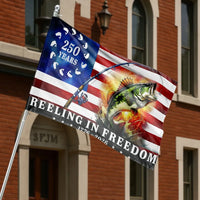 Bass Fishing American Flag | 250 Years Reeling in Freedom Design | Weather-Resistant Double Sided | Patriotic Yard Decor Gift for Fisherman