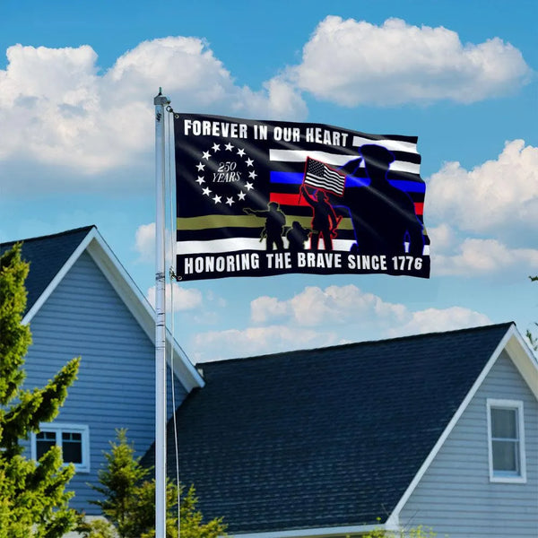 Forever in Our Heart 250 Years Military Flag | Double-Sided Polyester Grommet Flag | Veterans Day Memorial Gift for Service Members