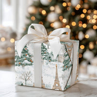 Snowy Winter City Gift Wrap, Paris Eiffel Tower Christmas Wrapping Paper, French Holiday Gift Wrapping Paper, Travel Lover Present Wrap Roll